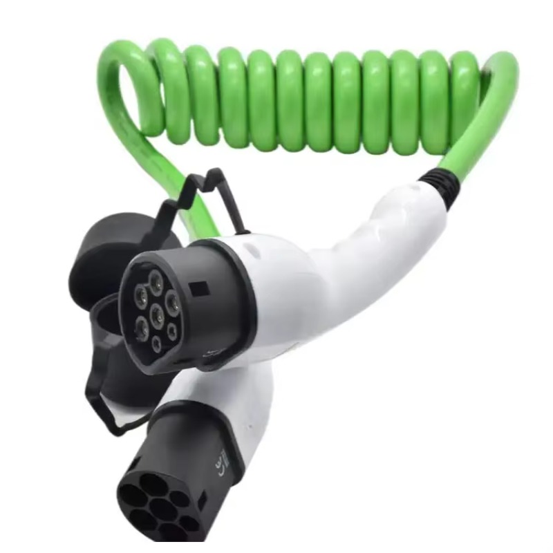 Ev Charging Cable - IEC 62196 32A Einphasiges Spiralkabel Grüner