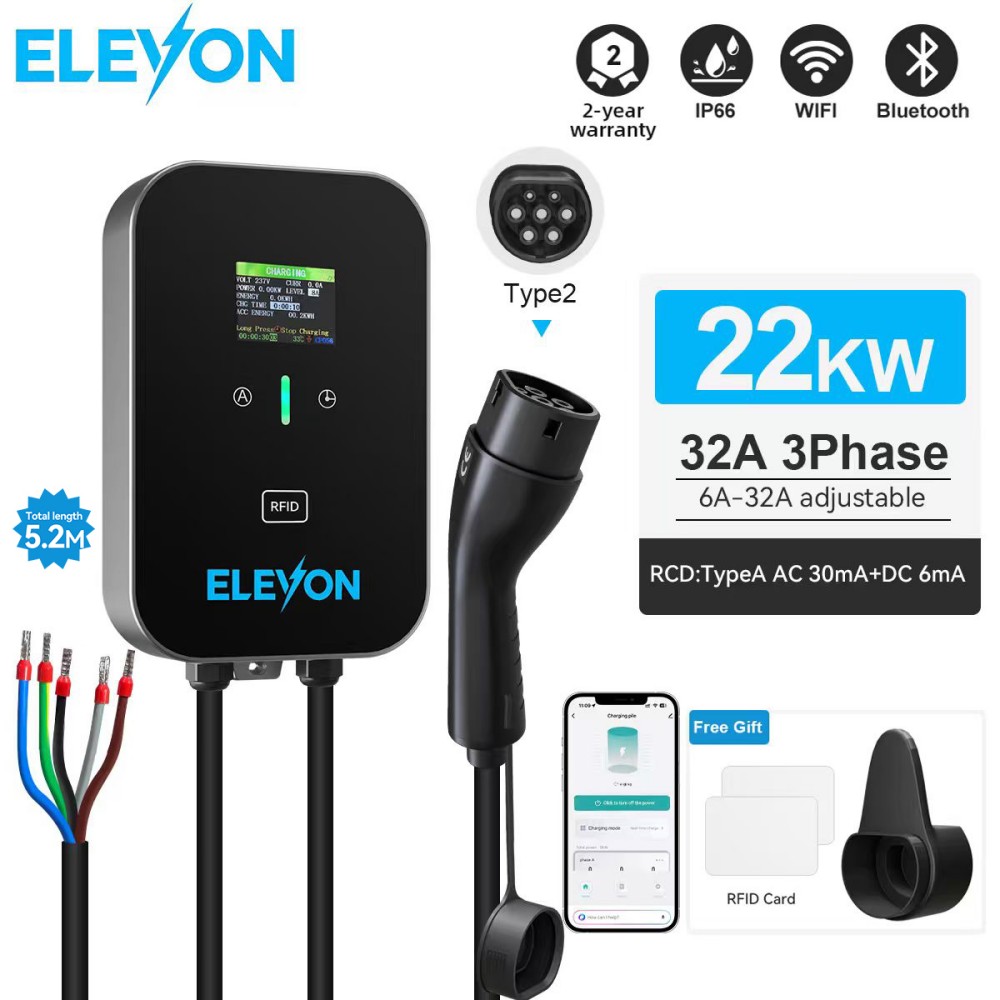 Wallbox Ev - ELEVON EV-Ladestation 22KW Typ2 Elektrofahrzeug-Ladegerät Wallbox